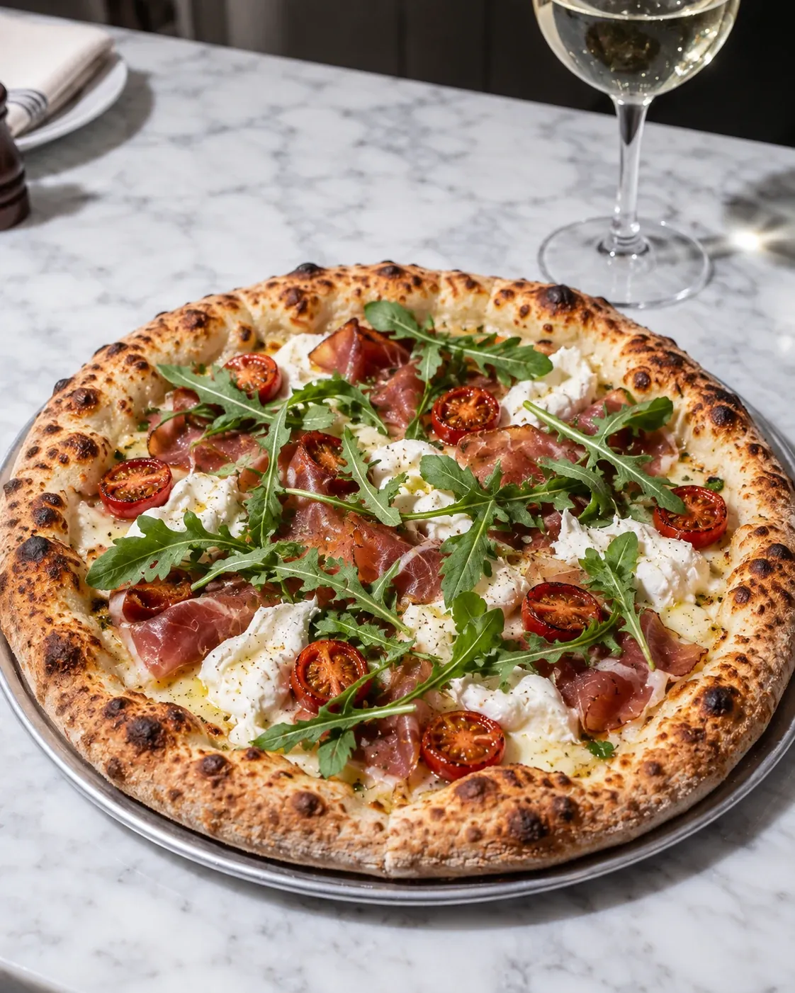 Holzofenpizza Bianca Trentino im Ristorante Waldblick Cleebronn